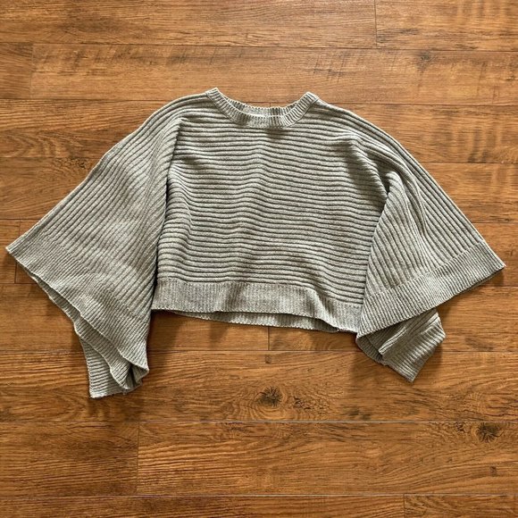 En Creme Womens Knit Pullover Sweater Wide Sleeves Gray Casual Cropped Medium - Picture 1 of 7